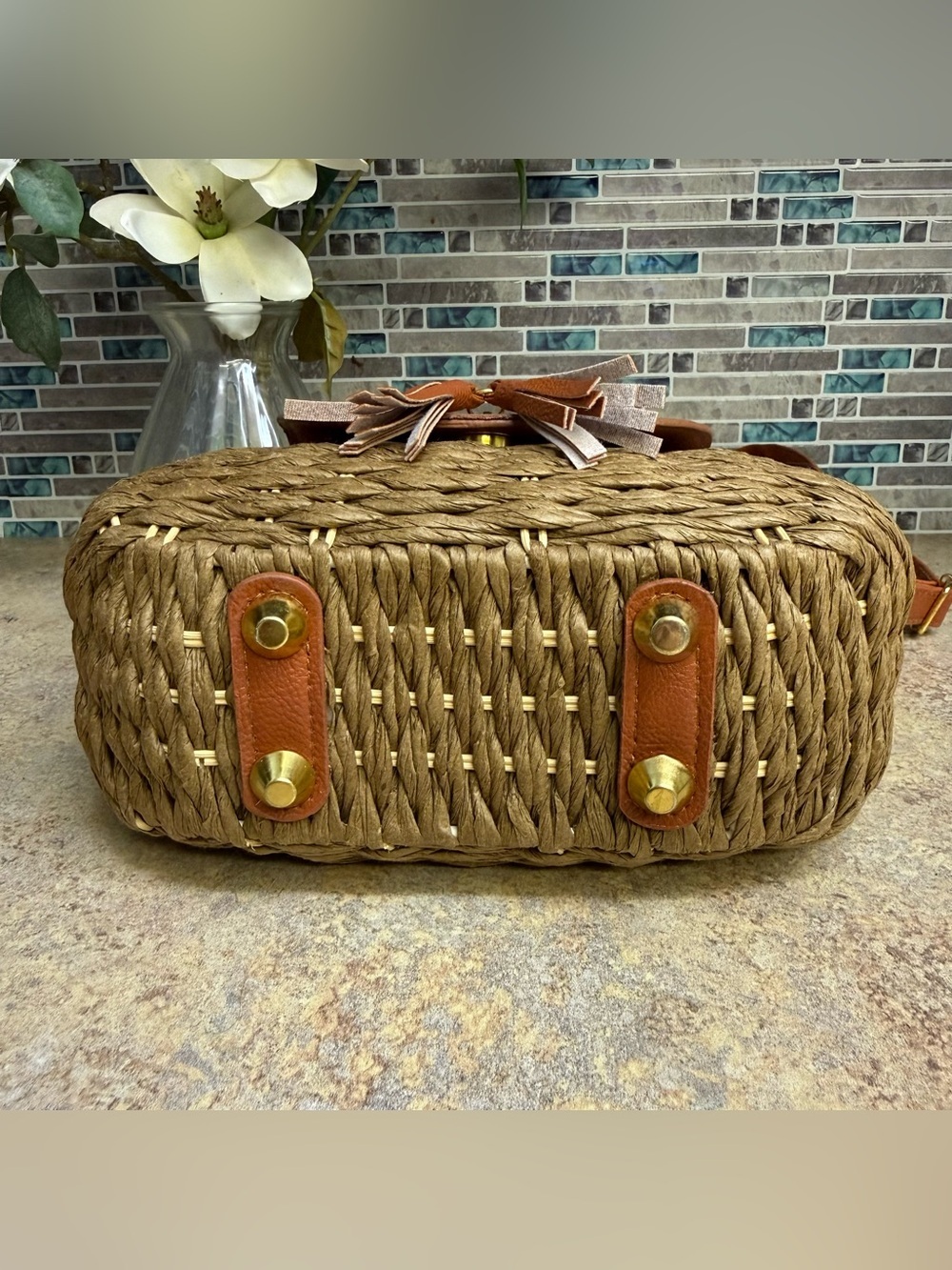 Hand woven Jute and vegan leather purse - Picture 7 of 9